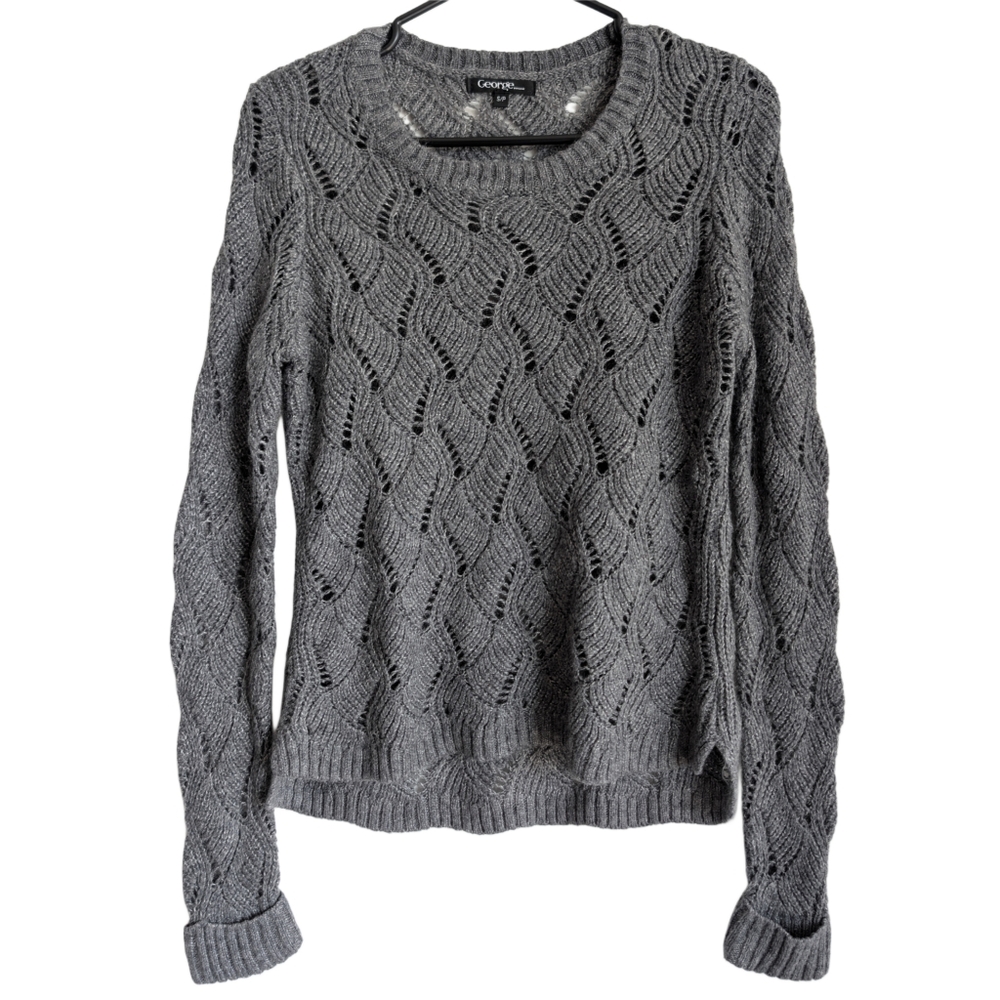 George Women's Size Small Gray Open Knit Long Sleeve Sweater